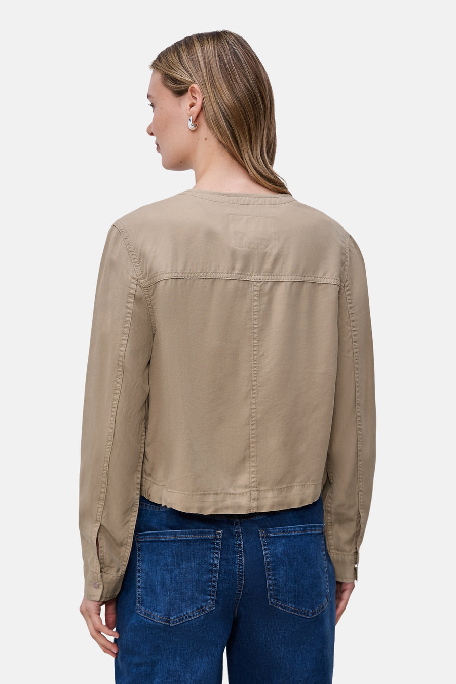 Beige blouse met lange mouwen van STREET ONE, naaddetails en zichtbaar denim.