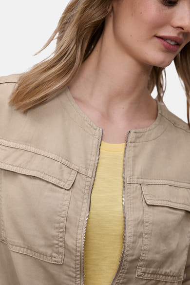 Beige overhemd met lange mouwen van STREET ONE met ritssluiting en opgestikte zakken.