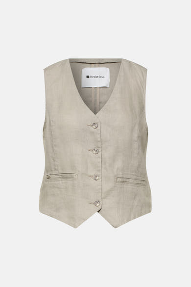 Beige blazer in textielmateriaal van STREET ONE, mouwloos, met V-hals, knoopsluiting en twee paspelzakken.