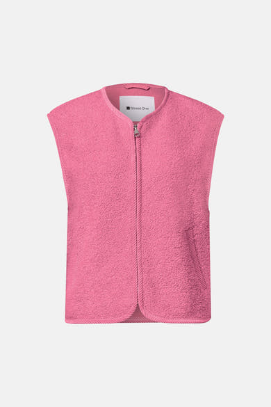 Gilet rose en polaire texturée par STREET ONE, fermeture éclair centrale, poches latérales, vue de face