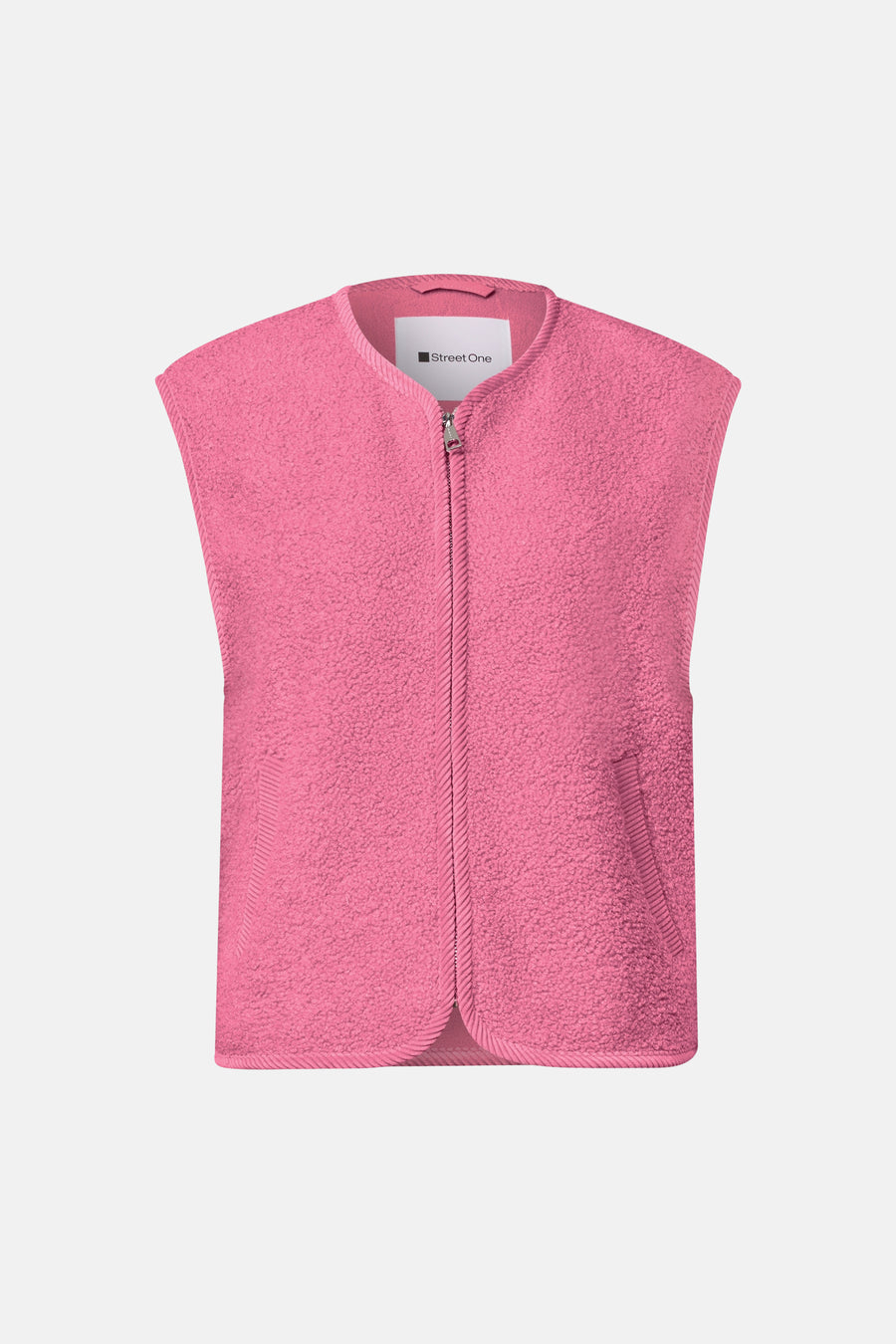 Gilet rose en polaire texturée par STREET ONE, fermeture éclair centrale, poches latérales, vue de face