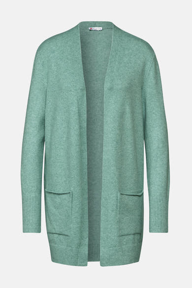 Groene fijngebreide cardigan van Street One, met opgestikte zakken.