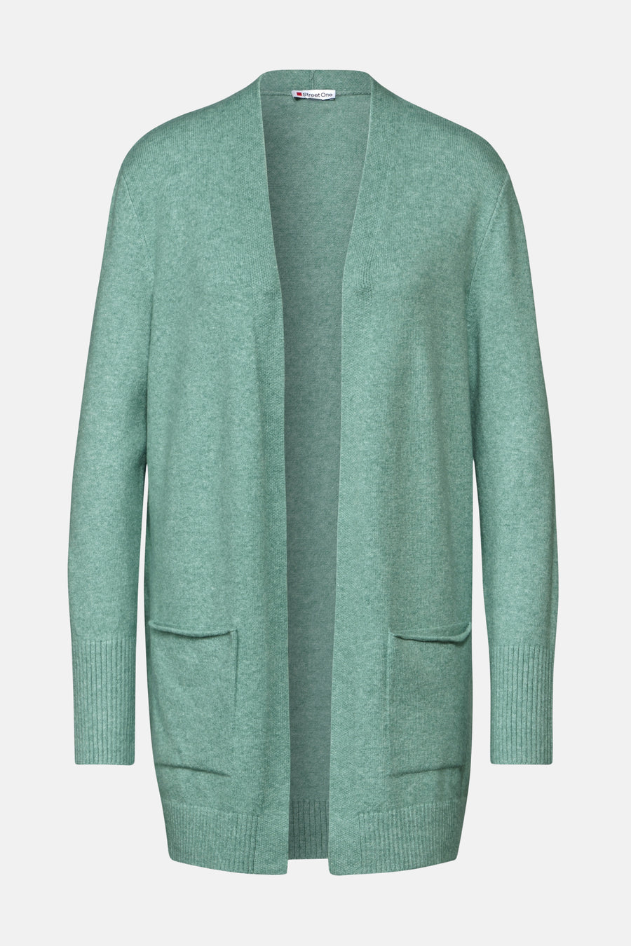 Groene fijngebreide cardigan van Street One, met opgestikte zakken.