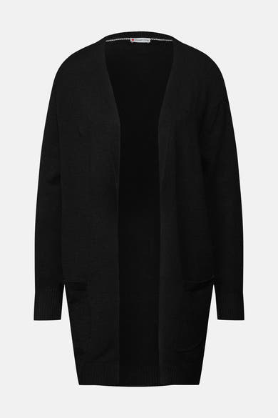 Gilet noir de Street One, avec poches plaquées et texture tricotée fine.