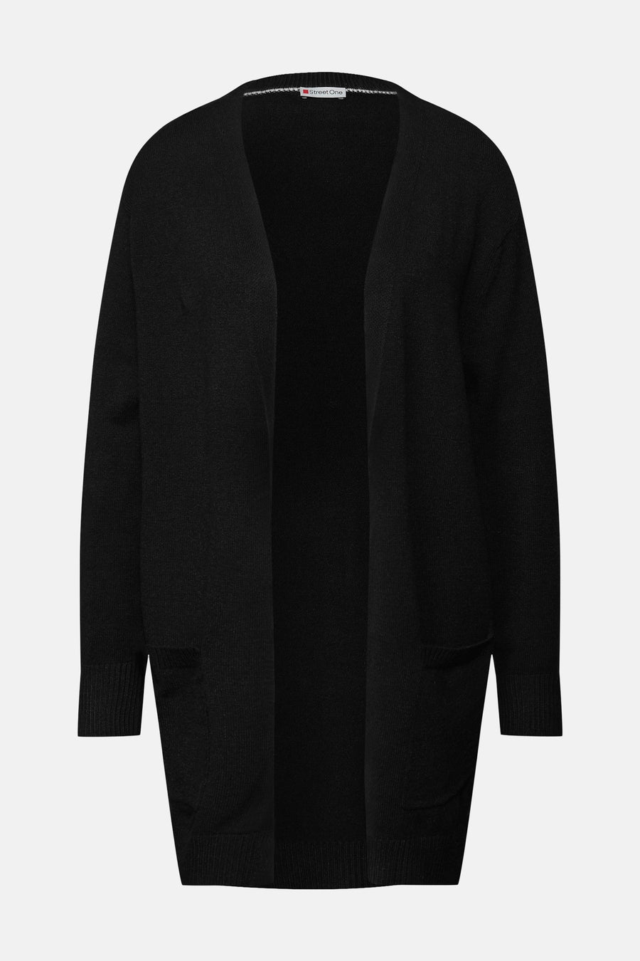 Gilet noir de Street One, avec poches plaquées et texture tricotée fine.