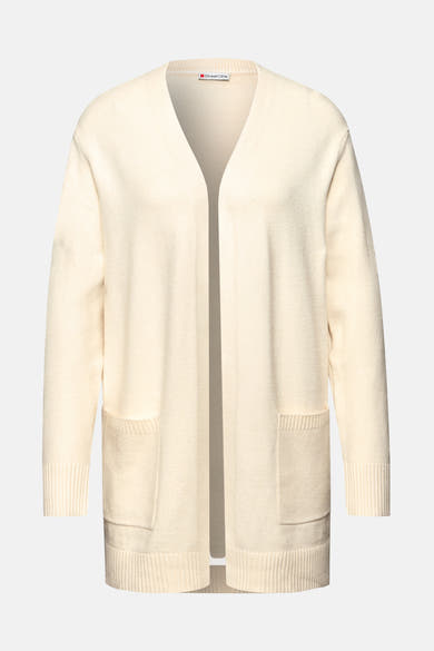 Gilet écru de Street One avec poches plaquées et manches longues à bords-côtes.