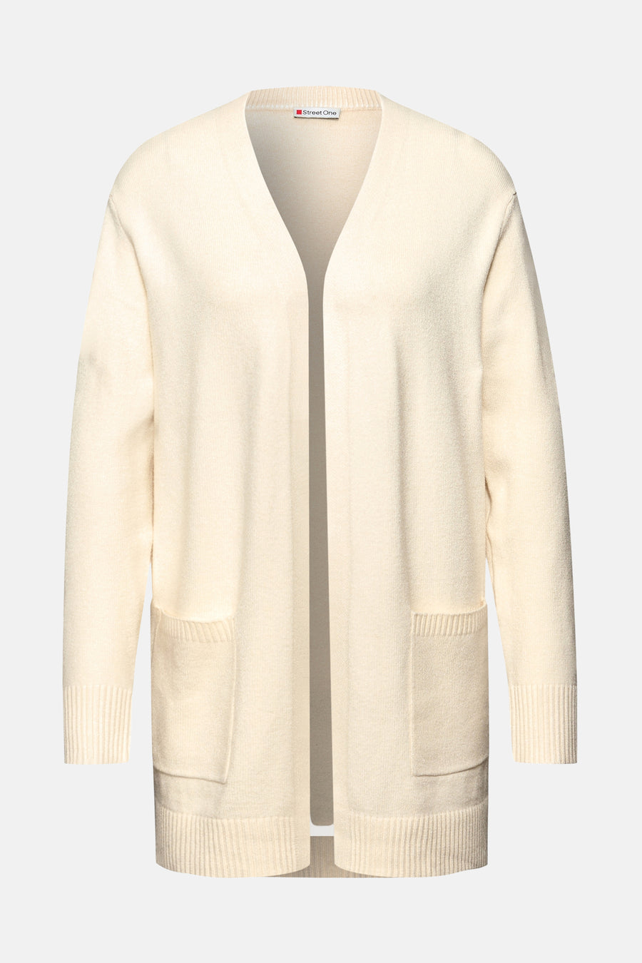 Gilet écru de Street One avec poches plaquées et manches longues à bords-côtes.