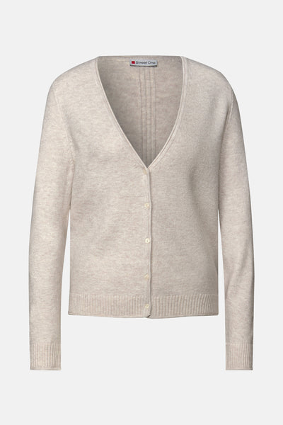 Cardigan beige en maille de Street One, avec fermeture boutonnée et texture fine.
