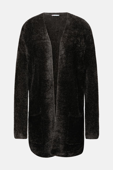 Open bruin vest van imitatiebont van Street One, met opgestikte zakken en zachte textuur.