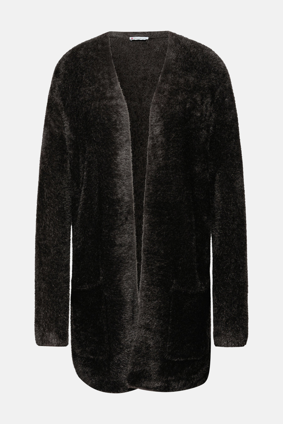 Open bruin vest van imitatiebont van Street One, met opgestikte zakken en zachte textuur.