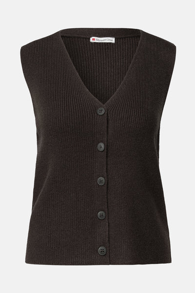 Bruin mouwloos vest van Street One met een ribstructuur en knoopsluiting.