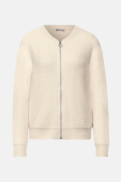 Ecru vest van Street One met zilveren ritssluiting en bouclétextuur.