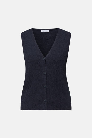 Blauwe tanktop van STREET ONE met een bouclétextuur en knoopsluiting.
