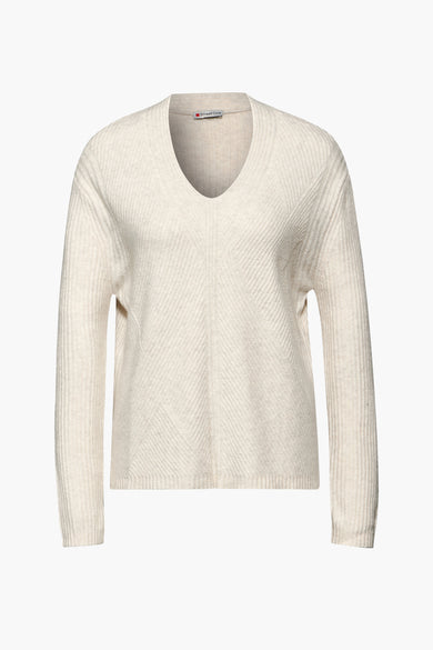 Trui met V-hals Beige - STREET ONE