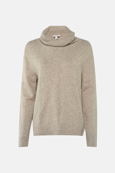 Pull à col roulé beige de Street One, en maille chinée avec un col drapé.