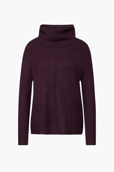 Rode rolletrok door Street One, gemaakt van gestreepte tricots, met een ruime hooge collar.
