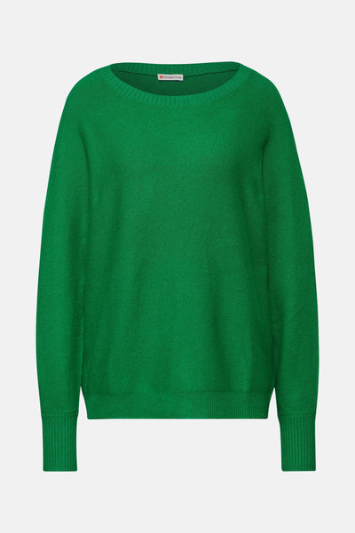 Pull à col rond vert de Street One, en tricot texturé sur fond uni.