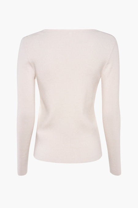 Beige ronde hals trui van Street One, in ribgebreid, achterzijde.