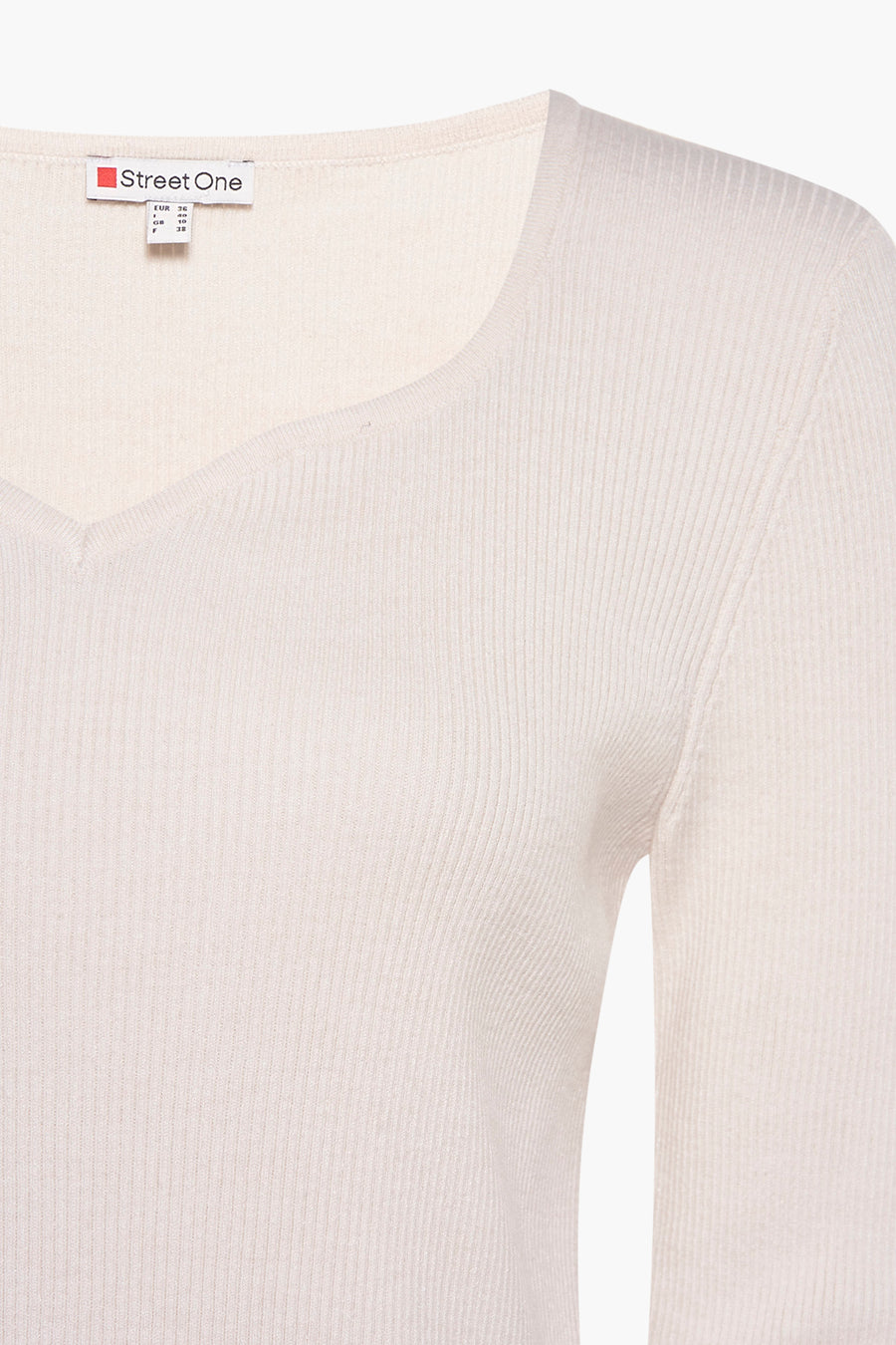 Beige trui met ronde hals van Street One, in geribbelde breiwerk.