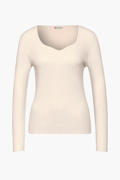 Beige trui met ronde hals van Street One, in fijne ribgebreide stof.