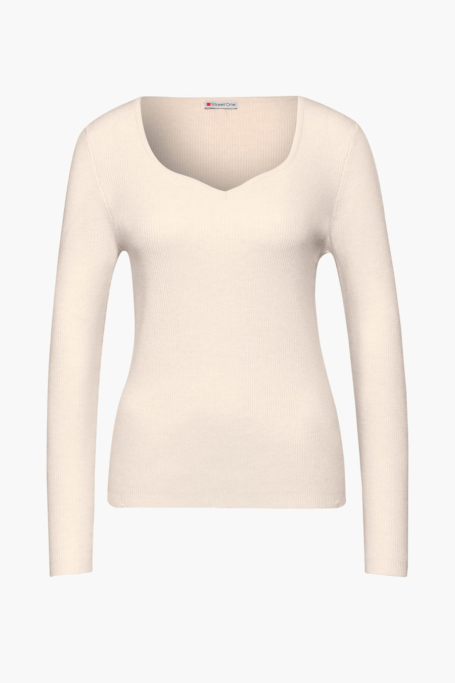 Beige trui met ronde hals van Street One, in fijne ribgebreide stof.