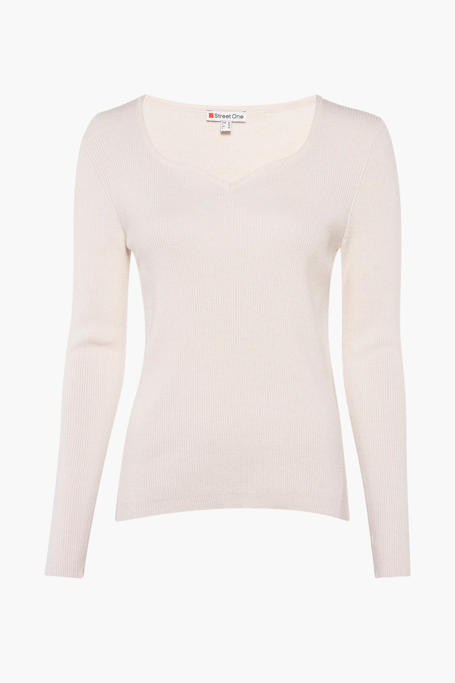 Beige trui met ronde hals van Street One, in fijne ribgebreide stof en lange mouwen.