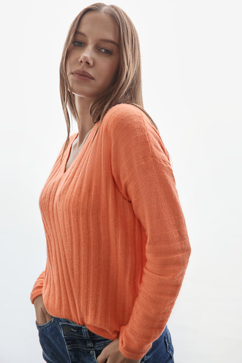 Pull met V-hals - oranje