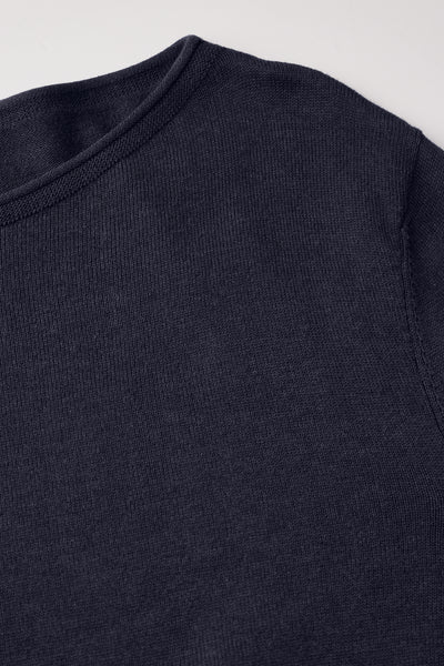 Pull à col rond bleu foncé de STREET ONE, en maille fine et coupe classique.