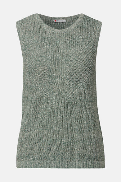 Top sans manches vert de Street One, en maille chinée avec motif chevron sur le devant.