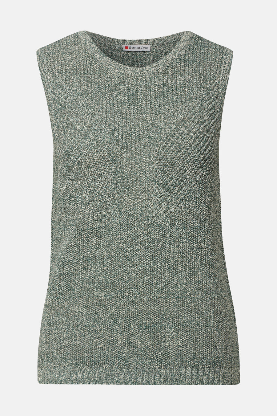 Top sans manches vert de Street One, en maille chinée avec motif chevron sur le devant.