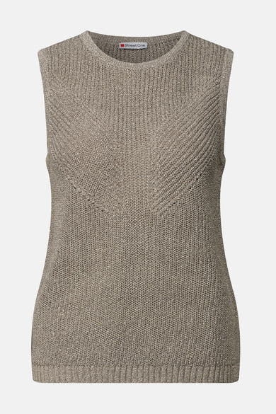 Top sans manches kaki/brun de Street One, en maille texturée avec motif chevron sur le haut.
