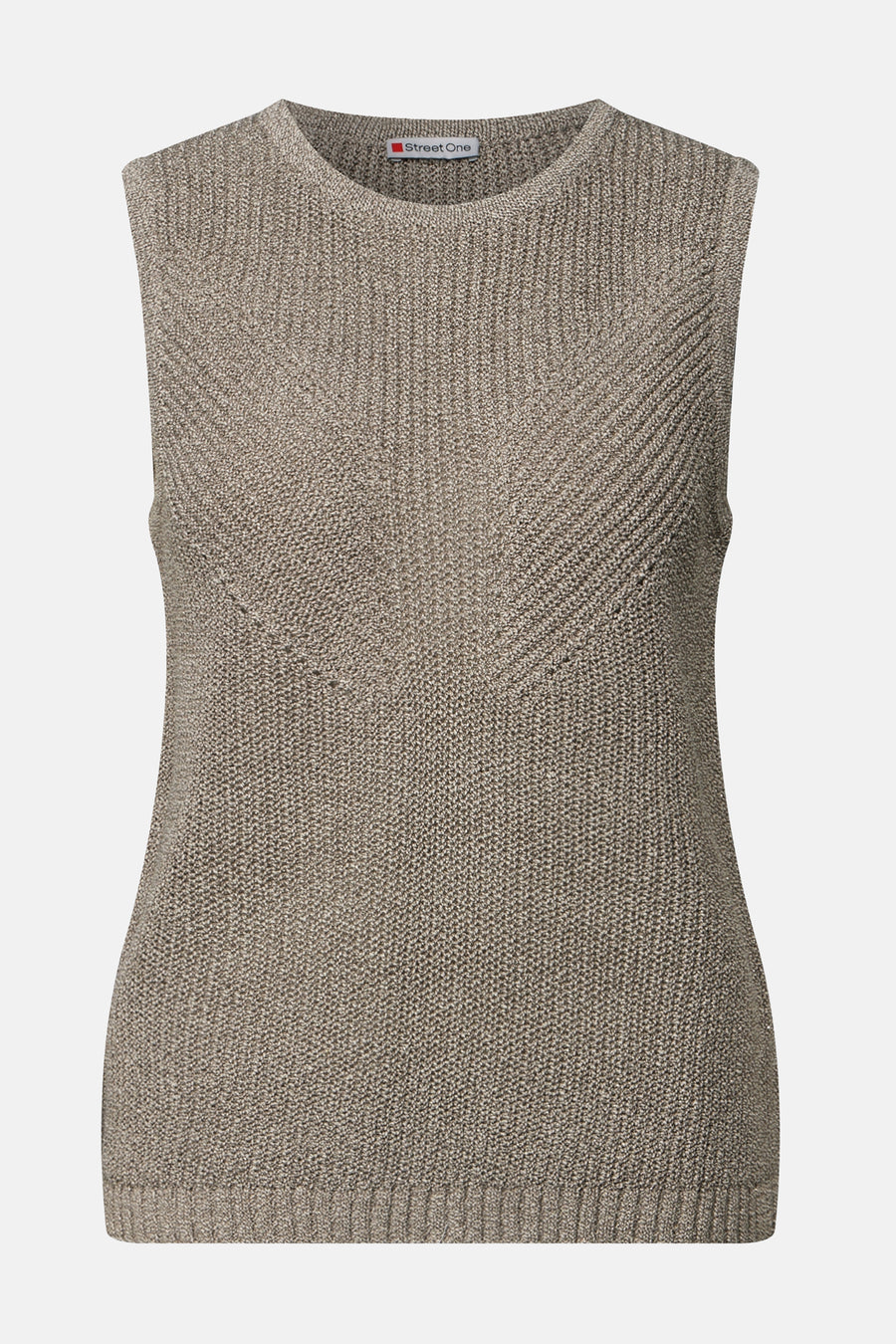 Top sans manches kaki/brun de Street One, en maille texturée avec motif chevron sur le haut.