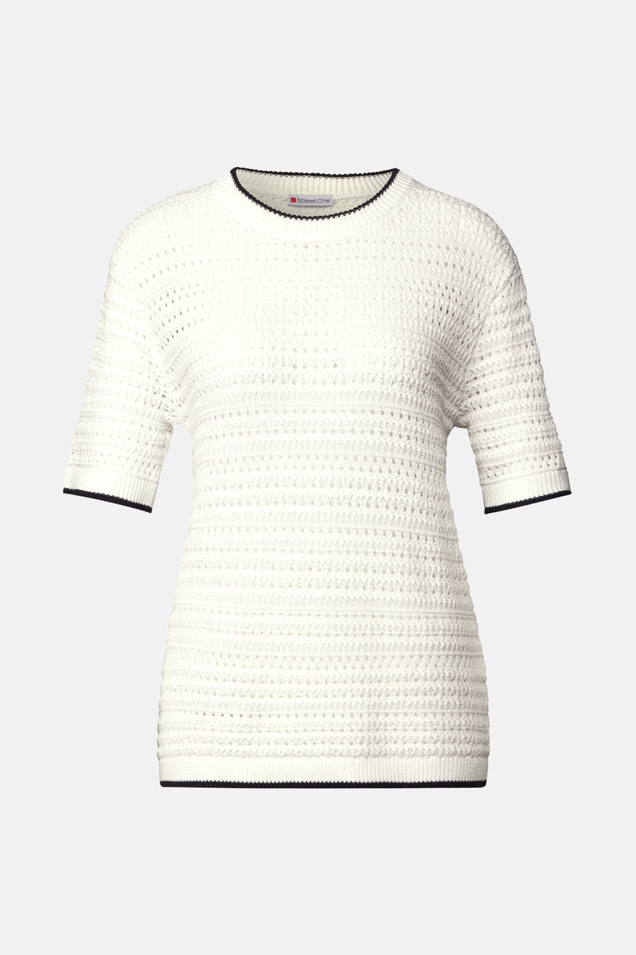 Top uni manches courtes blanc de Street One, avec finitions contrastées à l'encolure, aux manches et à la base.