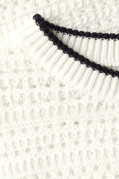 Top uni manches courtes blanc de STREET ONE, en maille ajourée avec une bordure contrastante à l'encolure.