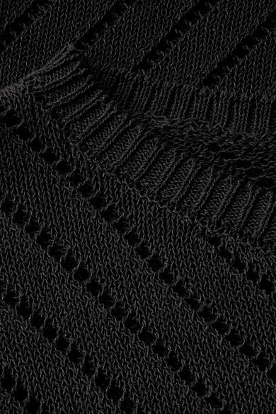 Pull col rond noir de Street One avec motif ajouré et tricoté.