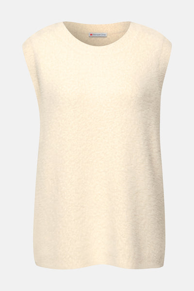 Ecru tanktop van Street One, in getextureerd breisel zonder mouwen en met ronde hals.