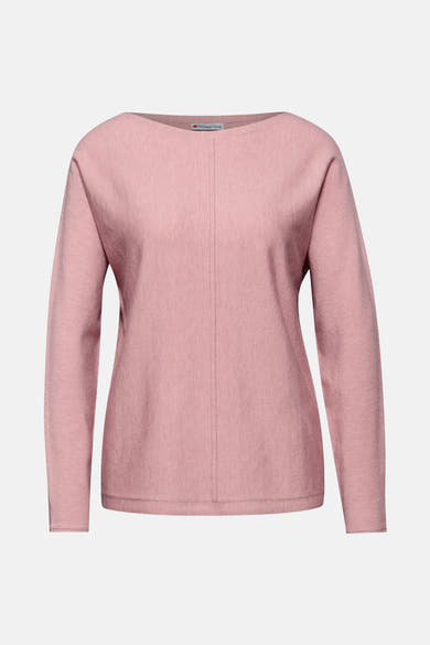 Roze trui met ronde hals van Street One met discrete verticale naad middenvoor.