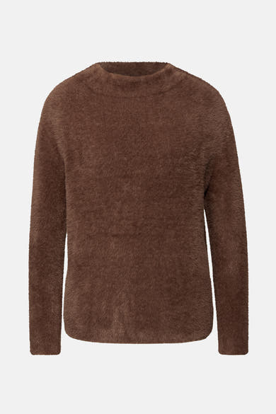 Ronde hals trui van STREET ONE in bruin met een pluizige textuur en lange mouwen.