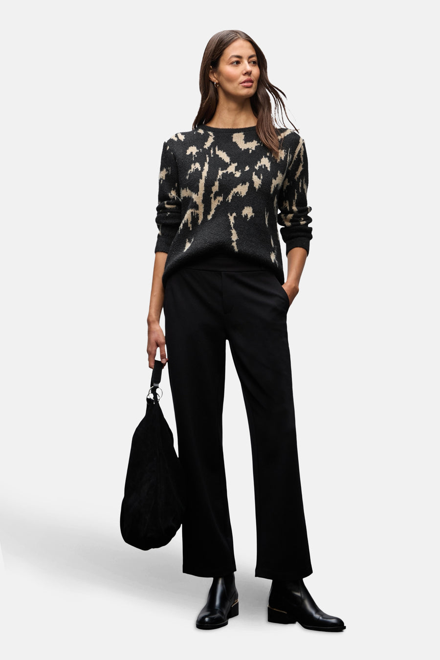 Multikleurige ronde hals trui van Street One met een stijlvol abstract patroon.