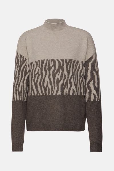 Meerkleurige trui met opstaande kraag van Street One, met zebraprint en zachte textuur.