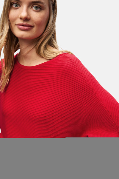 Ronde hals trui van Street One in rood, geribd gebreid met een ronde hals.