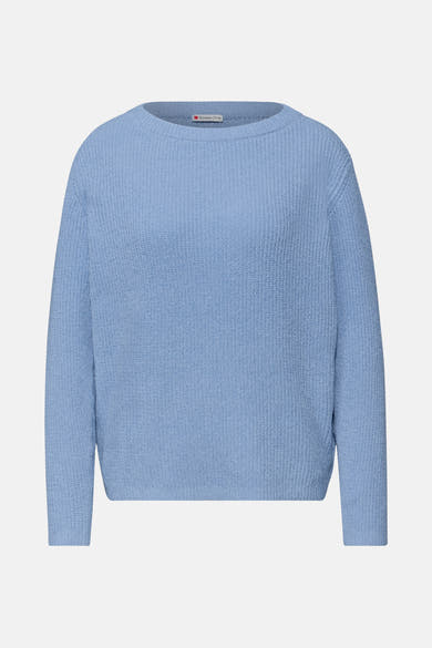 Ronde hals trui van STREET ONE in effen textuur breisel in het blauw.