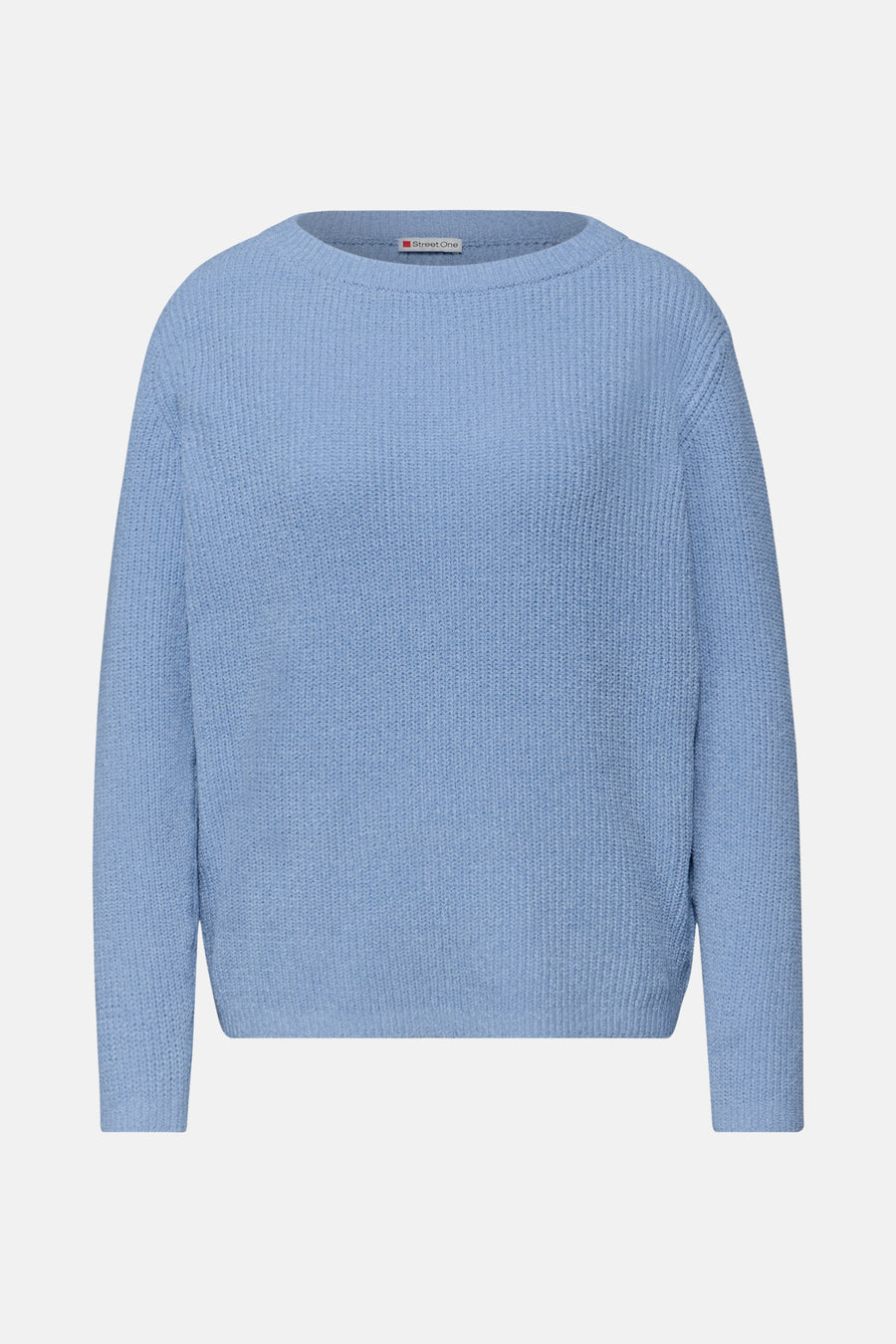 Ronde hals trui van STREET ONE in effen textuur breisel in het blauw.