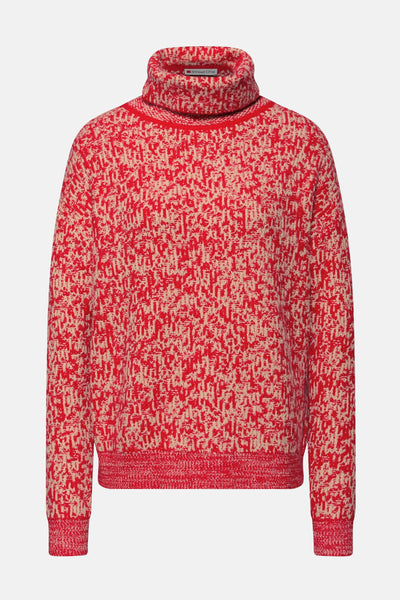 Gebreide trui met opstaande kraag in rood en beige van Street One, met textuurpatroon.
