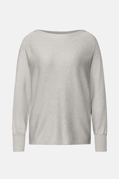 Top uni manches longues argenté de Street One, avec texture brillante.
