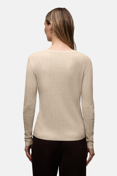 Top à manches longues beige de Street One, en maille côtelée texturée, vu de dos.
