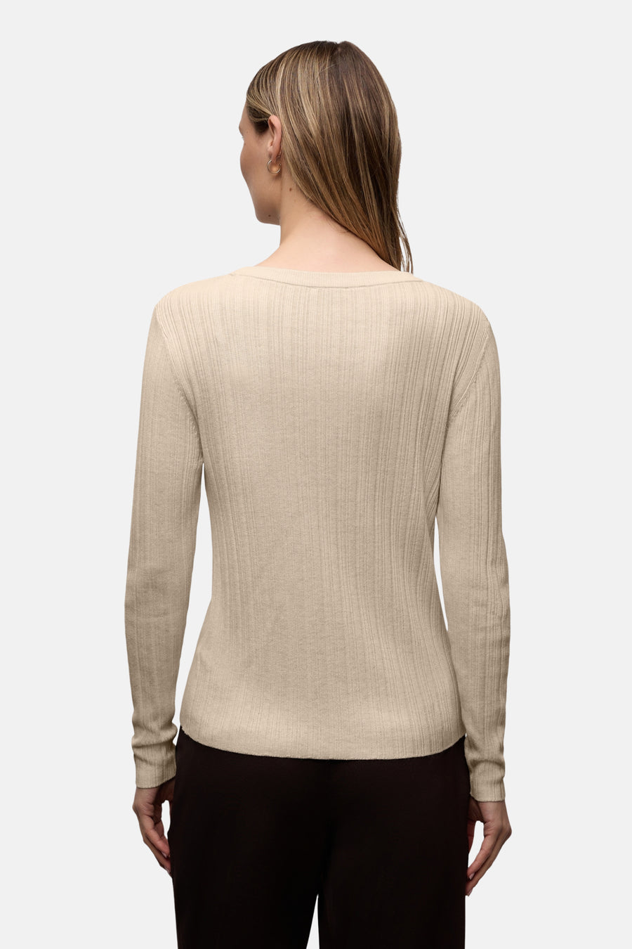 Top à manches longues beige de Street One, en maille côtelée texturée, vu de dos.
