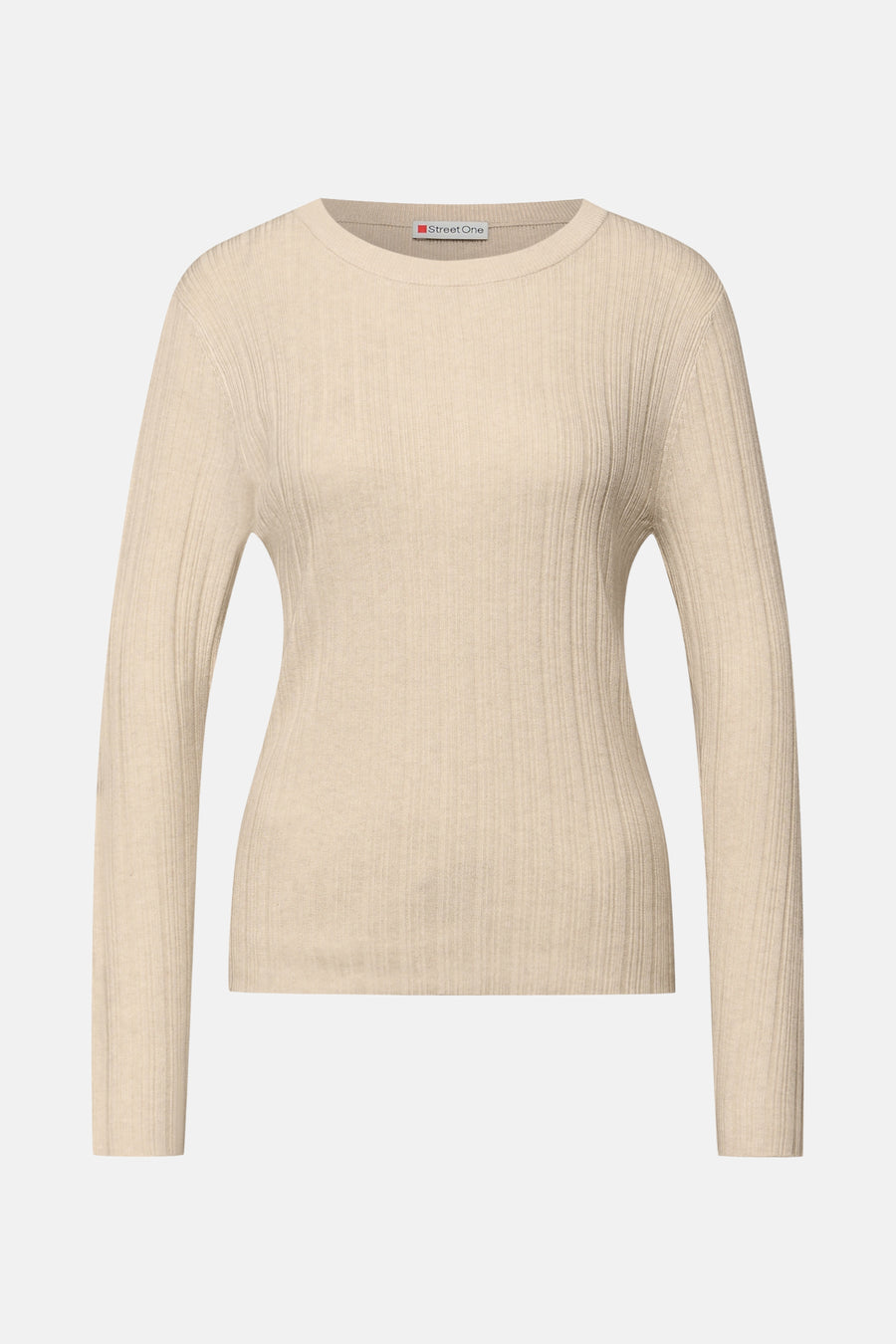 Top à manches longues beige de Street One, en tricot côtelé fin.