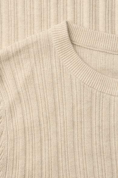 Top à manches longues beige de Street One en maille côtelée, col rond.