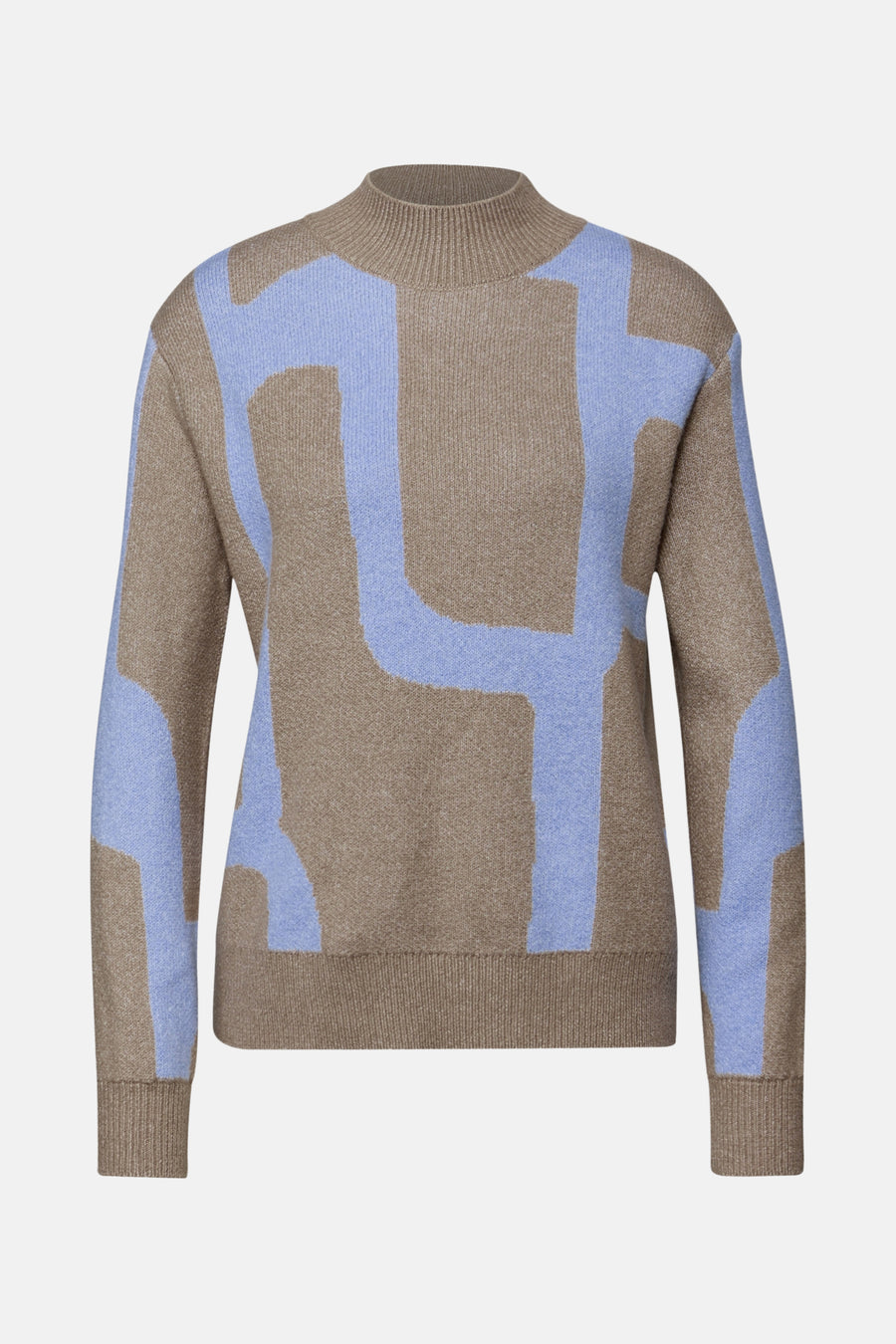 Pull col montant multicolore de STREET ONE, avec un motif abstrait bleu et beige.
